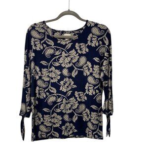 Chico's Navy/Cream Floral Print Women's Top, Chico's Size 1 (US Size Medium 8)